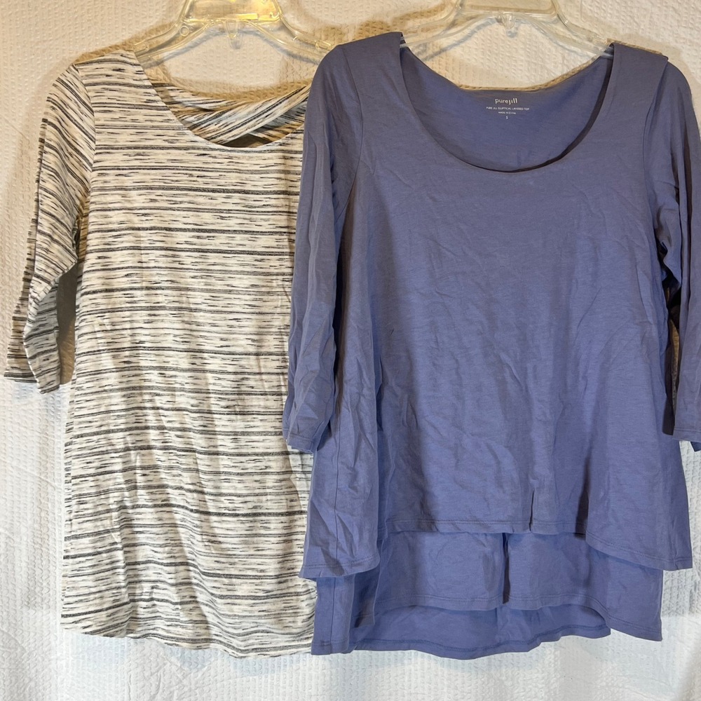 Lot of 2 Pure Jill Layered Tunic Top Criss Cross Back 3/4‎ Sleeve Comfy Casual S